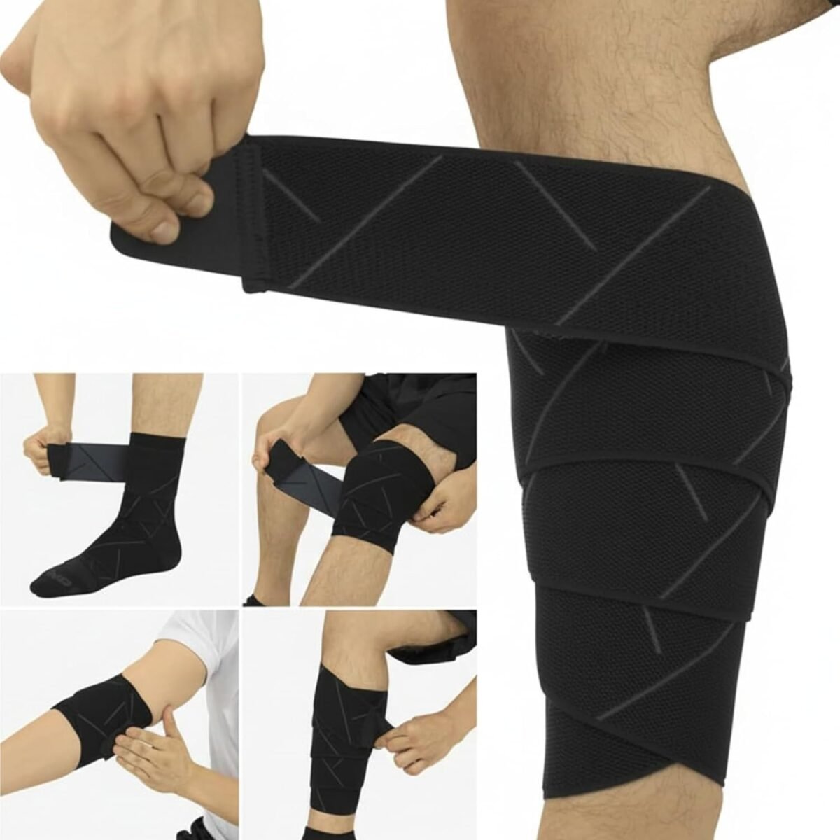 Elastic Knee Wrap - Ankle, Foot, Calf & Wrist Support Wraps for Pain Relief - Compression Bandage for Legs - For Edema, Weightlifting, Sports, Plantar Faciitis, Stabilizing Ligaments, Joint Pain (One Size) - Image 1