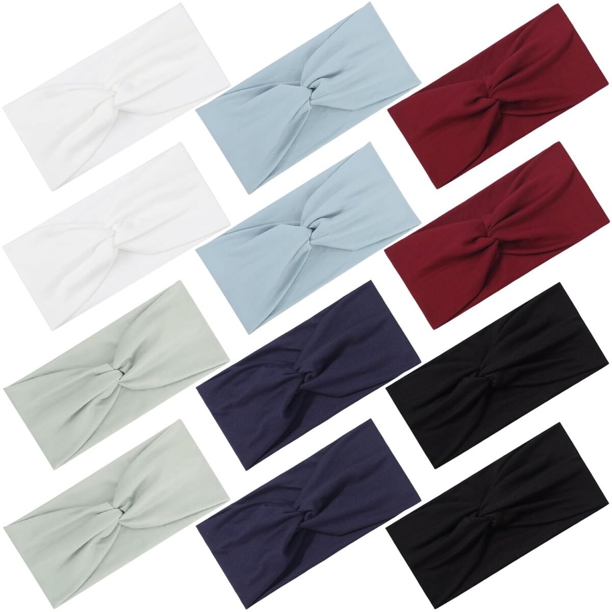 12 Pcs Stretchy Headbands for Women, Absorbed Sport Headband Soft Twist Knotted Hairbands for Daily Life Yoga Workout (Neutral Color 1) - Image 1