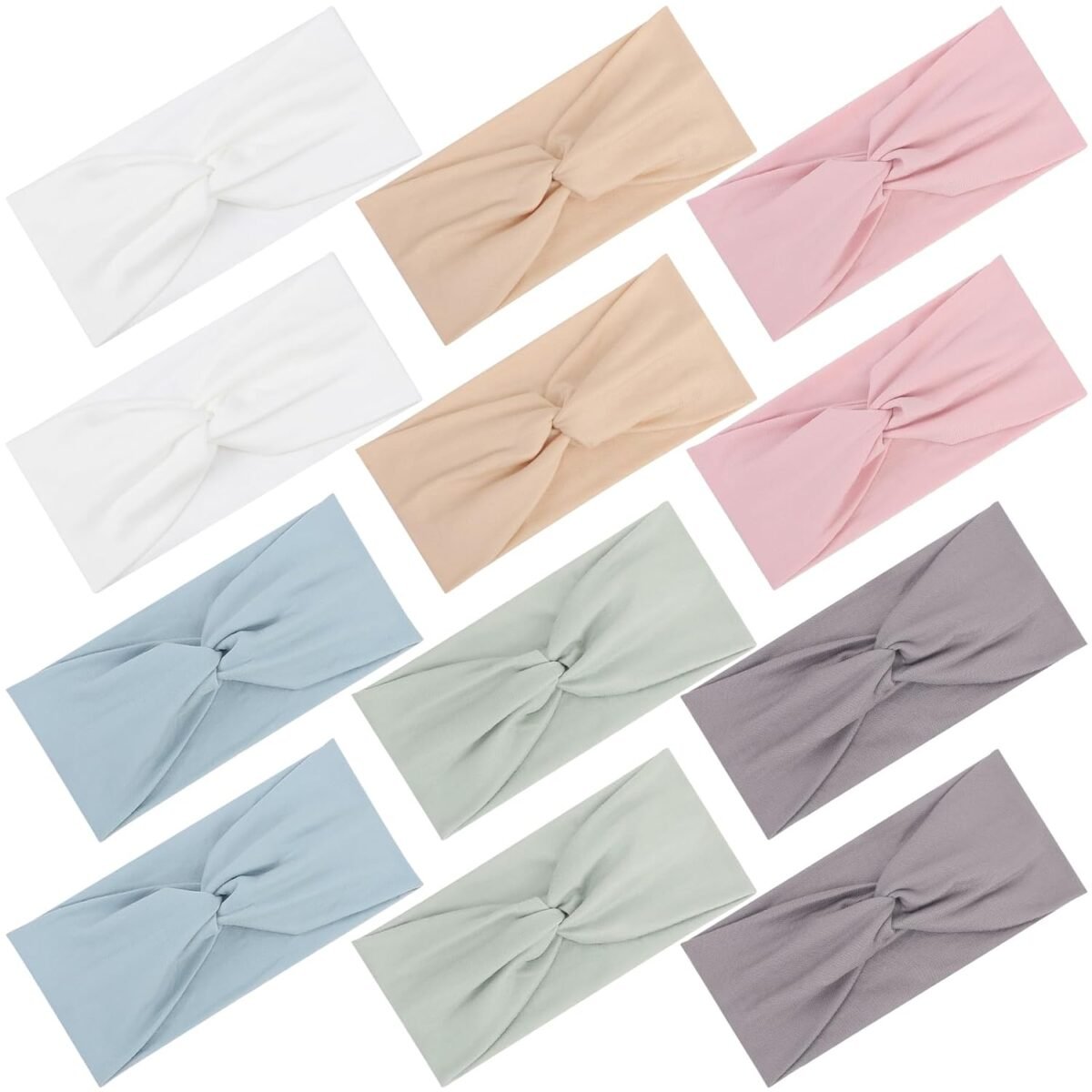 12 Pcs Stretchy Headbands for Women, Absorbed Sport Headband Soft Twist Knotted Hairbands for Daily Life Yoga Workout (Light Morandi) - Image 1