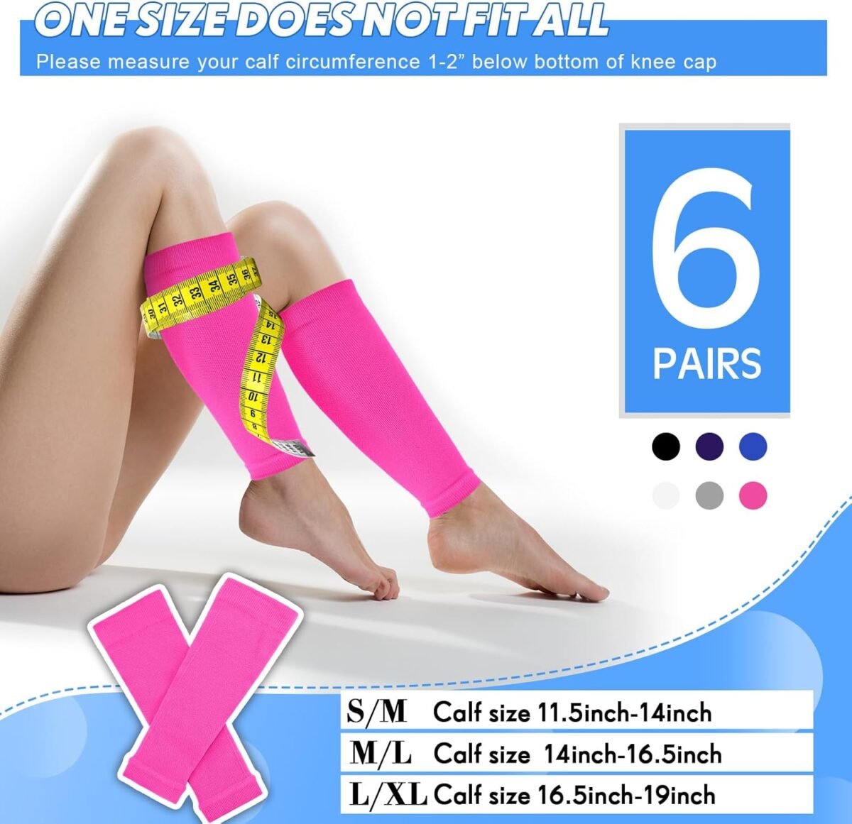 6 Pairs Calf Compression Sleeve for Men Women Football Leg Sleeve Elastic Calf Support Sock for Sports Cycling Running Basketball - Image 2
