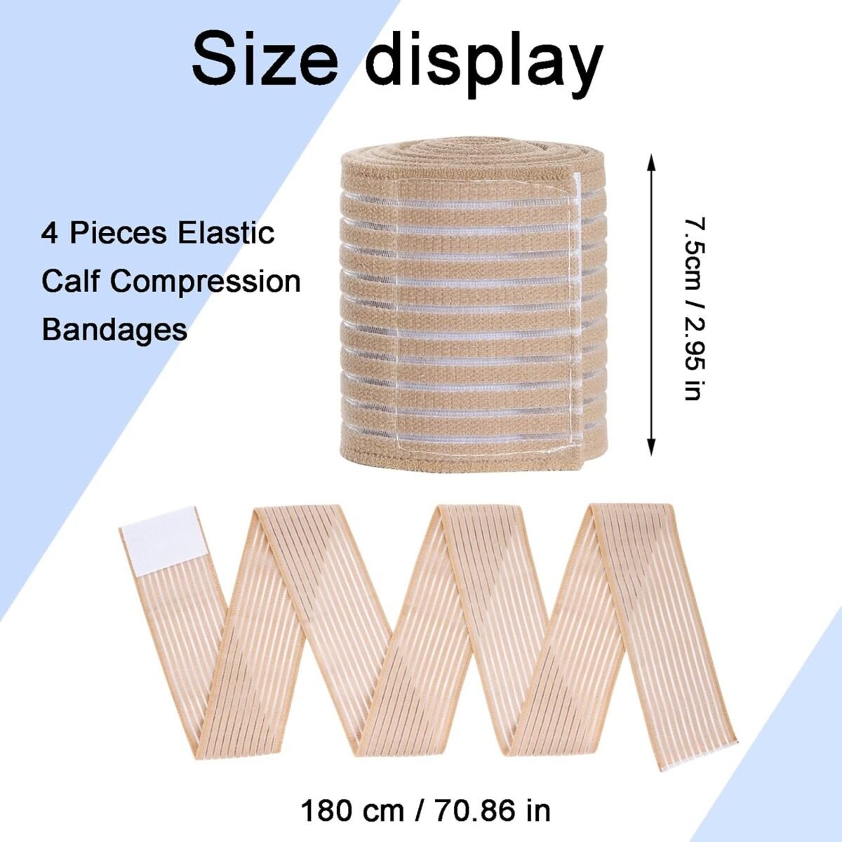 4 Pieces of Khaki Elastic Calf Compression Bandage Adjustable Leg Compression Sleeve Knee Wraps Brace Support Bands for Stabilising Ligament, Joint Pain, Sport (180 cm) - Image 2