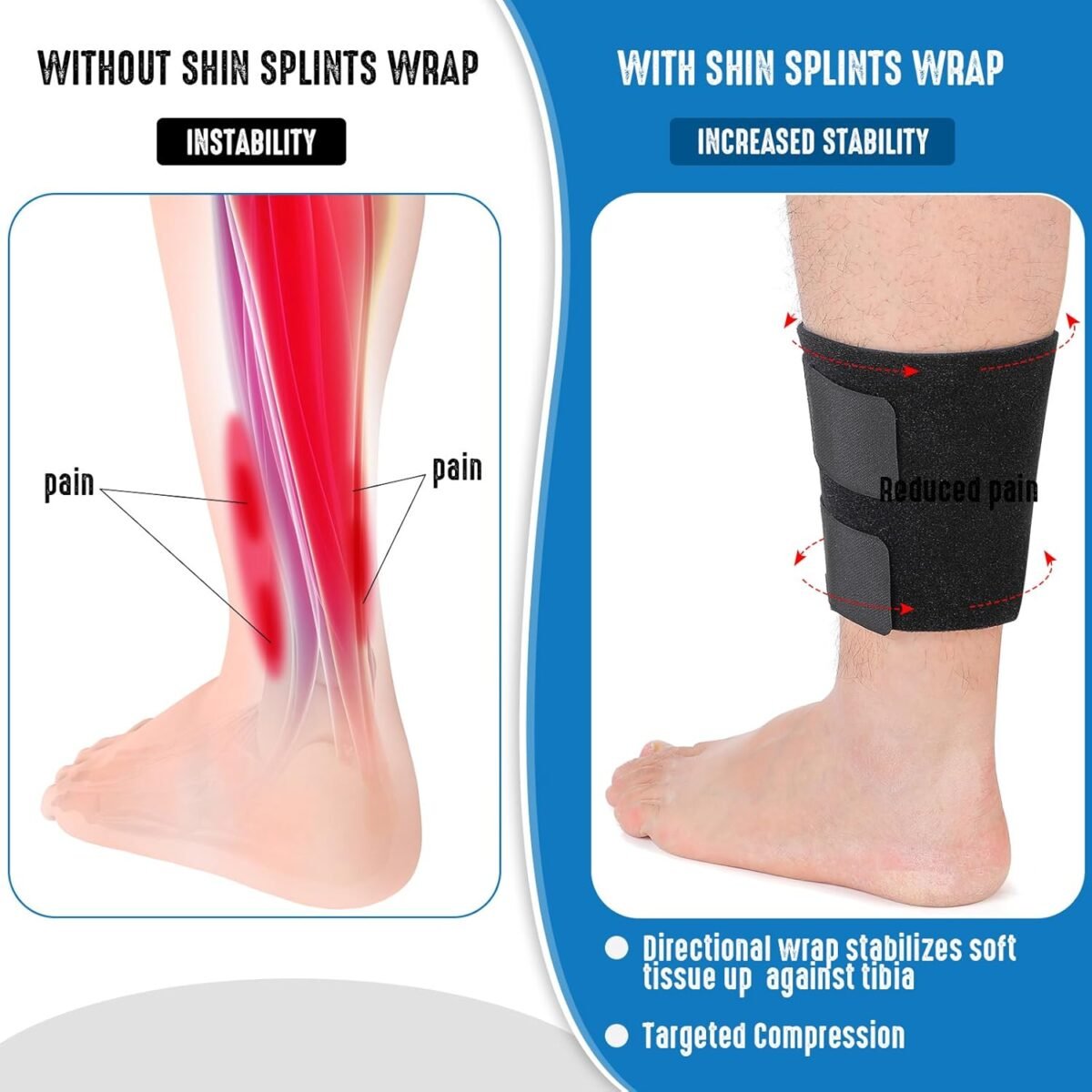 2 Pcs Shin Splint Compression Wrap Adjustable Shin Splints Brace Athletics Compression Sleeve Calf Brace for Men Women Tibial Stress Syndrome Running(Black) - Image 2