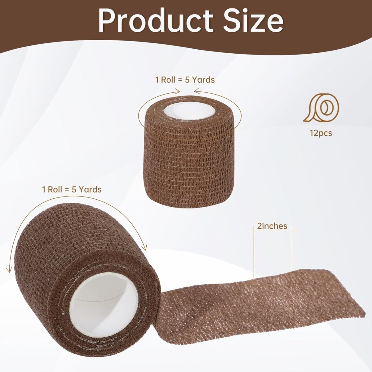 Self Adhesive Bandage Wrap,  2” x 5 Yards Cohesive Bandage Wrap Breathable Sports Athletic Wrap for Sports Wrist Skin Ankle (Brown, 12 Pack) - Image 2