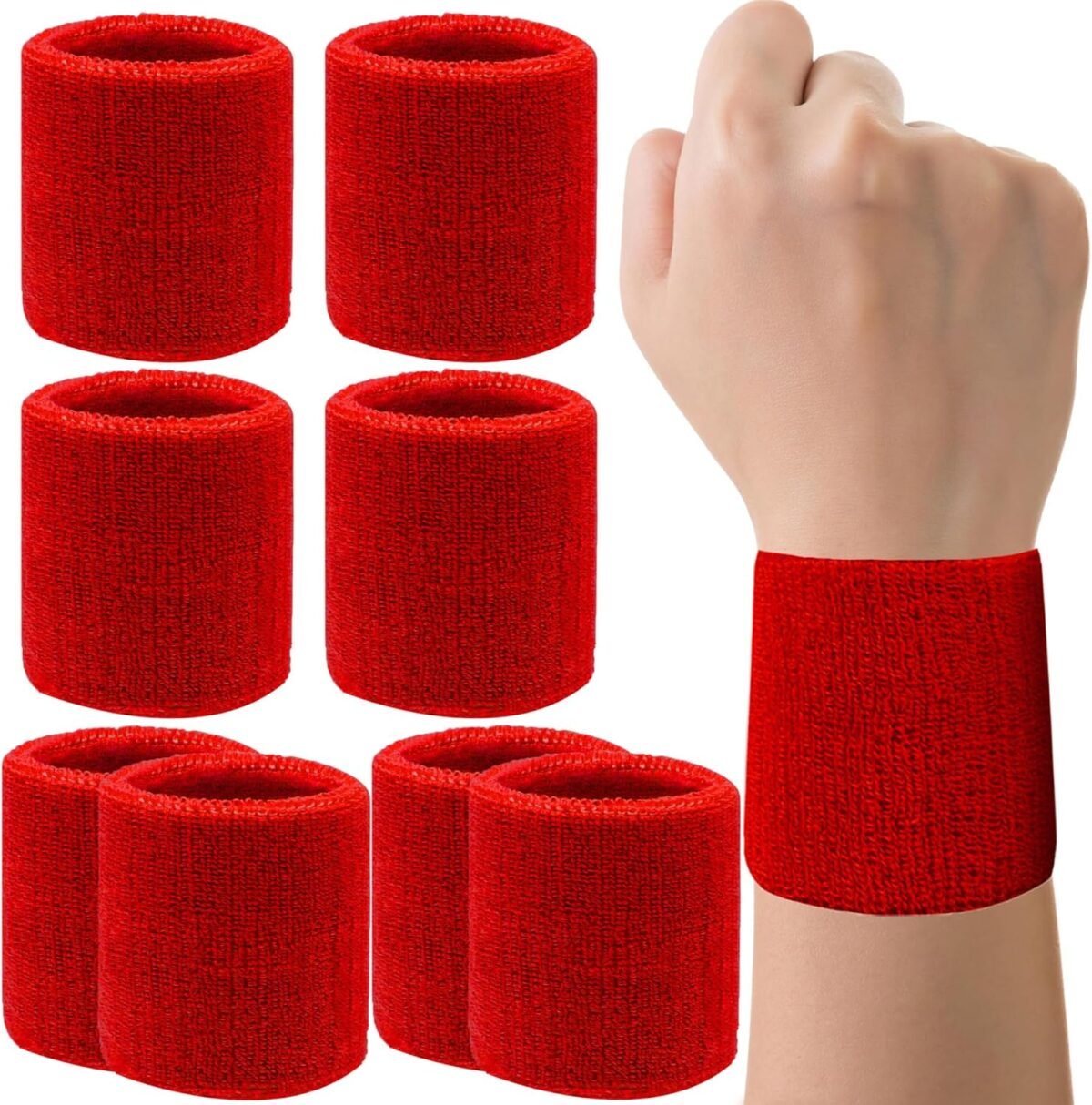 8 Pack Wrist Sweatbands Tennis Wrist Bands Absorbent Sweat Band for Men and Women, Breathable Cotton Sweatbands for Working Out, Football, Basketball, Running Athletic Sports - Image 1