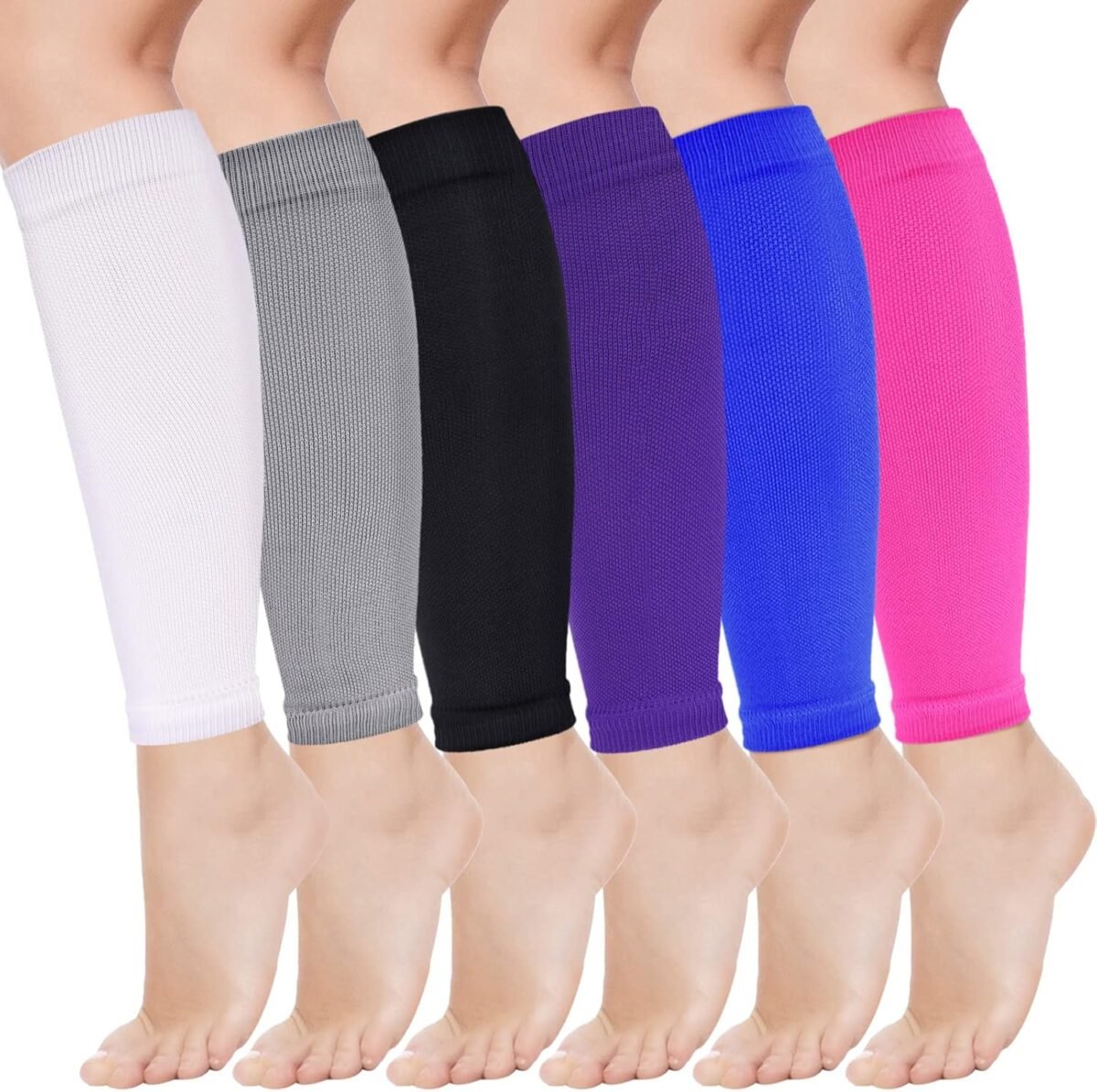 6 Pairs Calf Compression Sleeve for Men Women Football Leg Sleeve Elastic Calf Support Sock for Sports Cycling Running Basketball - Image 1