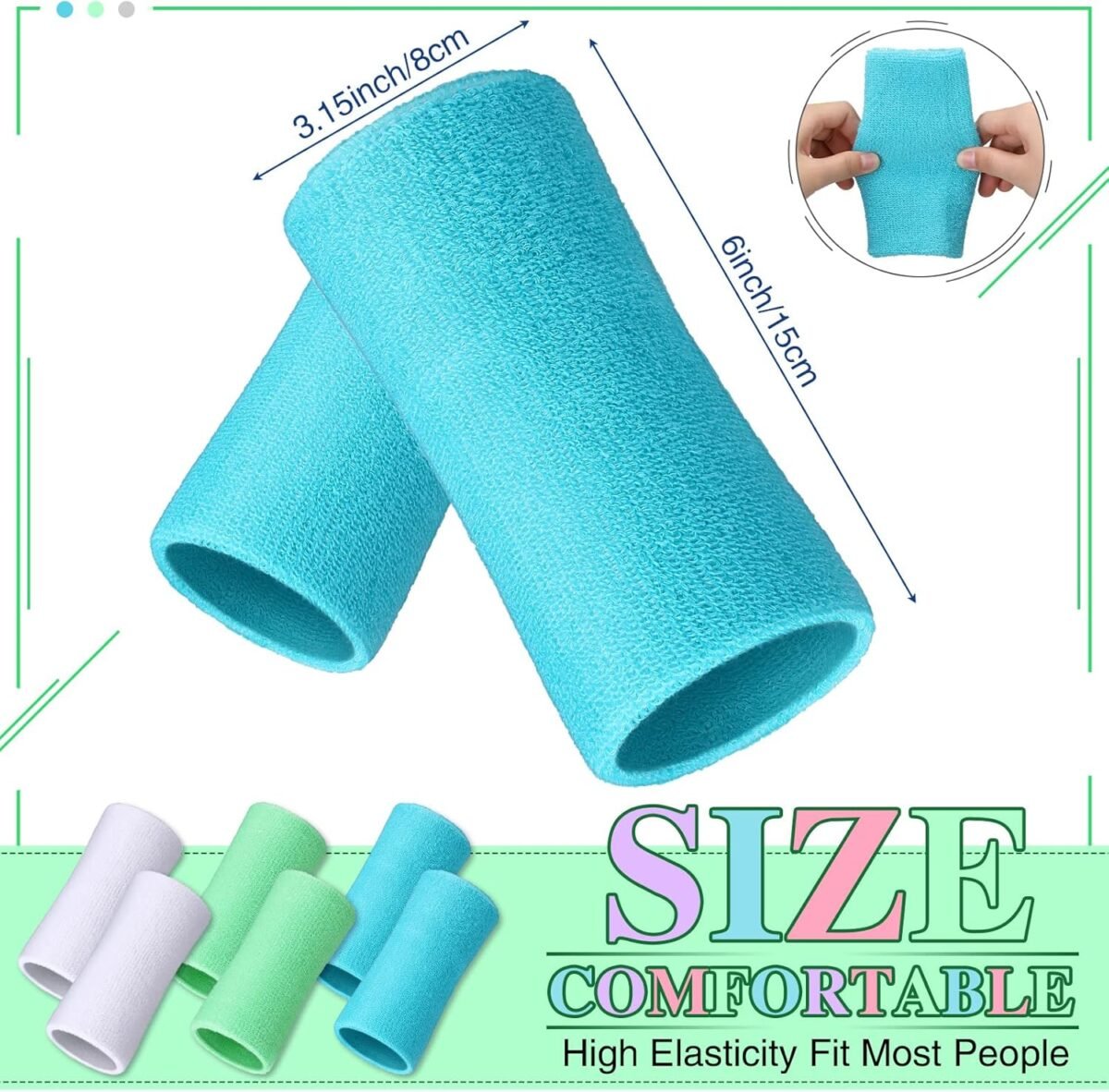 6 Inch Wrist Sweat Bands for Men Women Tennis Elastic Athletic Long Sweatband Wrist Absorbent for Basketball Tennis Running Outdoor Activity - Image 2