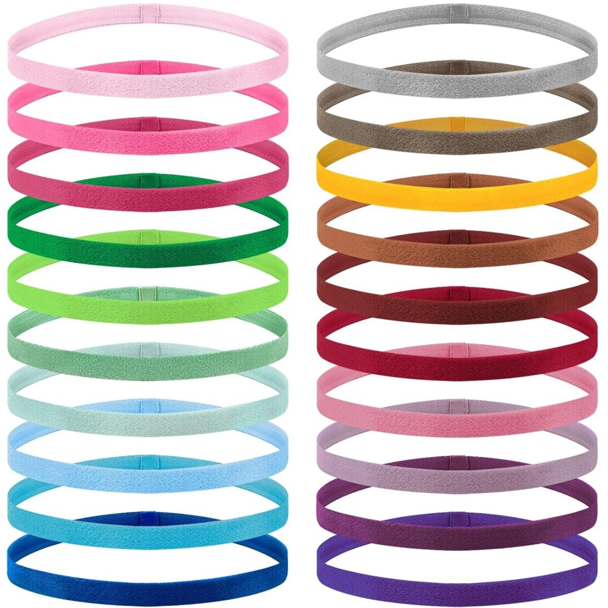 20 Pieces Elastic Sport Headbands for Women and Girls - Non Slip Grip Headbands in 20 Colors - Ideal for Volleyball, Tennis, Yoga, Basketball, Walking, Exercise, Running - Image 1