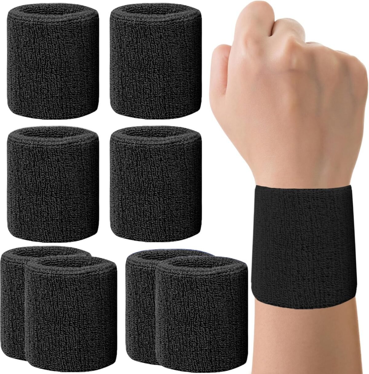 8 Pack Wrist Sweatbands Tennis Wrist Bands Absorbent Sweat Band for Men and Women, Breathable Cotton Sweatbands for Working Out, Football, Basketball, Running Athletic Sports - Image 1