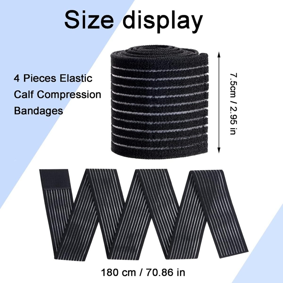 4 Pieces of Black Elastic Calf Compression Bandage Adjustable Leg Compression Sleeve Knee Wraps Brace Support Bands for Stabilising Ligament, Joint Pain, Sport (180 cm) - Image 2