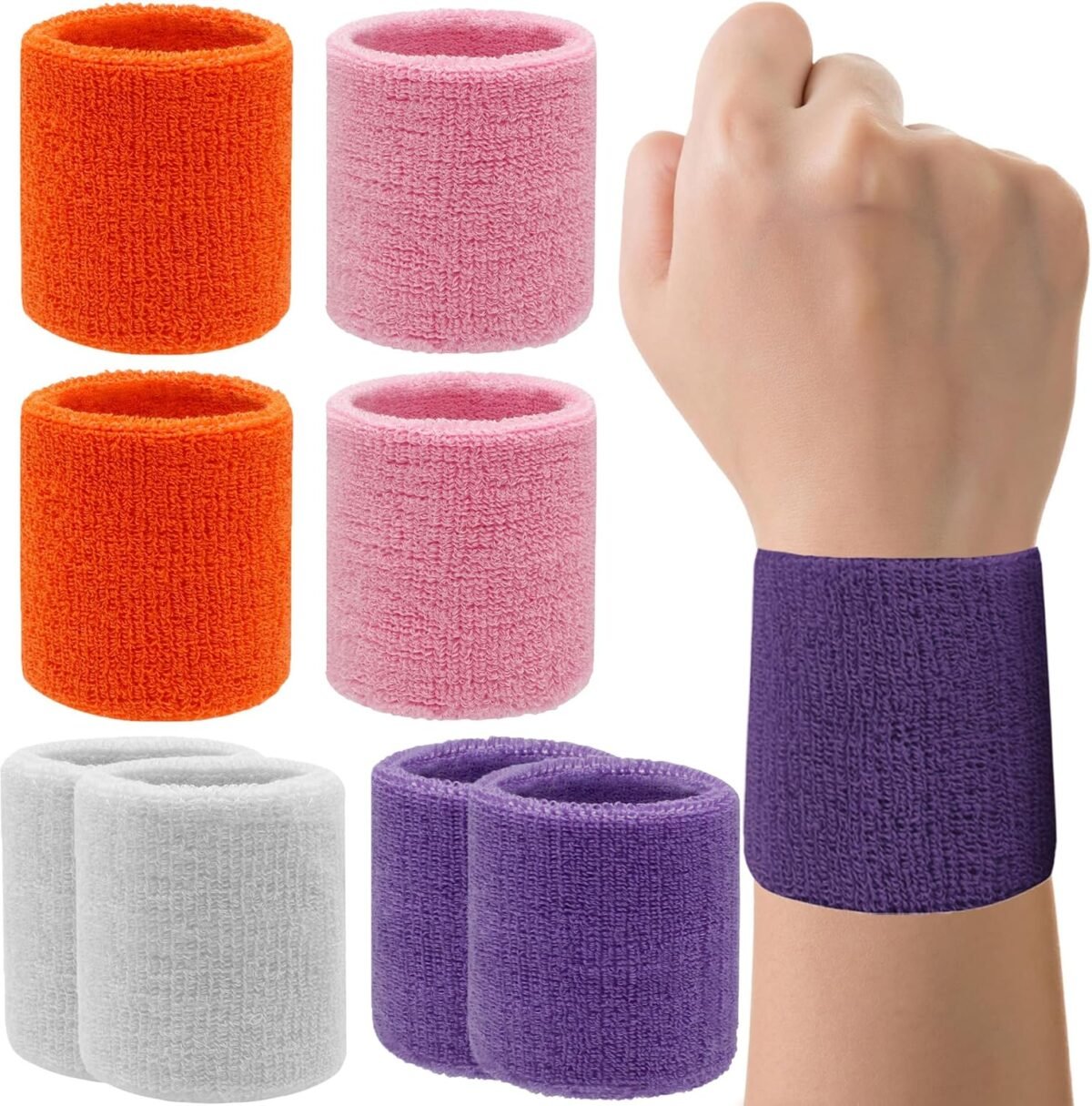 8 Pack Wrist Sweatbands Tennis Wrist Bands Absorbent Sweat Band for Men and Women, Breathable Cotton Sweatbands for Working Out, Football, Basketball, Running Athletic Sports - Image 1