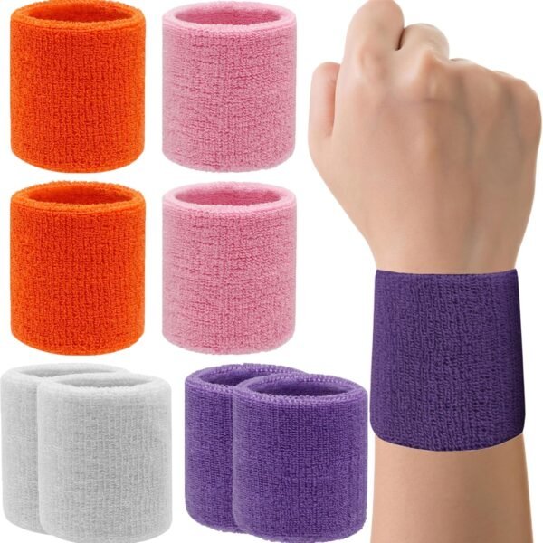 8 Pack Wrist Sweatbands Tennis Wrist Bands Absorbent Sweat Band for Men and Women, Breathable Cotton Sweatbands for Working Out, Football, Basketball, Running Athletic Sports