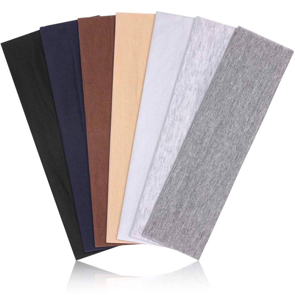 Headbands for Women, Stretchy Non Slip Soft Cotton Cloth Hair Bands for Sports, Workout, Yoga and Running, 7pcs (Black, White, Medium Gray, Navy, Light Brown, Flesh, Floral Gray) - Image 1