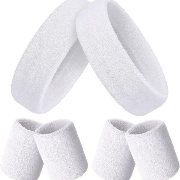 6 Pcs Neon Sports Sweatbands Set Paris Sports Competitions Sweatbands 2 Headband 4 Wristbands Breathable Terry Cloth Athletic Bands for Basketball Tennis Costumes Cosplay