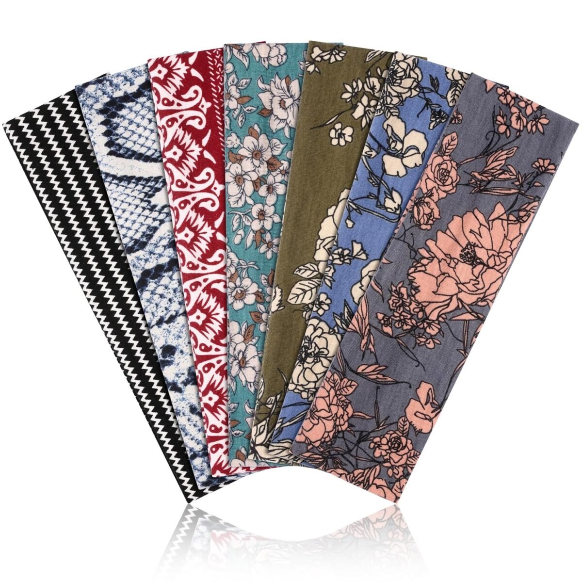 Headbands for Women, Stretchy Non Slip Soft Cotton Cloth Hair Bands for Sports, Workout, Yoga and Running, 7pcs (Bohemian Style) - Image 1
