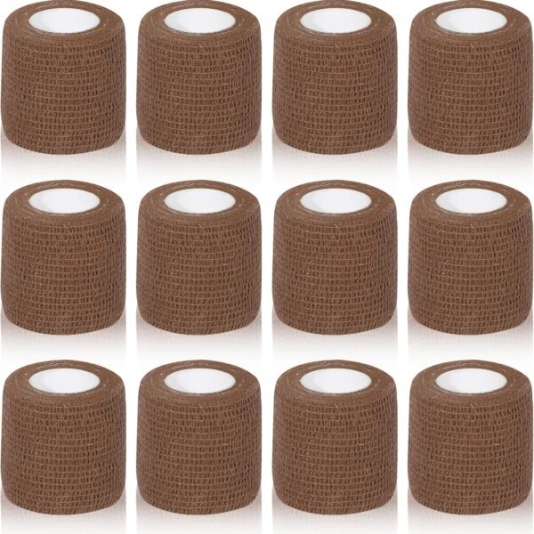Self Adhesive Bandage Wrap,  2” x 5 Yards Cohesive Bandage Wrap Breathable Sports Athletic Wrap for Sports Wrist Skin Ankle (Brown, 12 Pack)